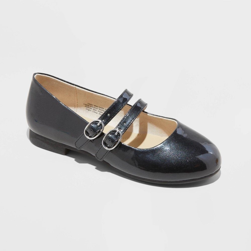 Cat & Jack Girls' Amelia Double Buckle Mary Jane Flats Black 4 New With Tags